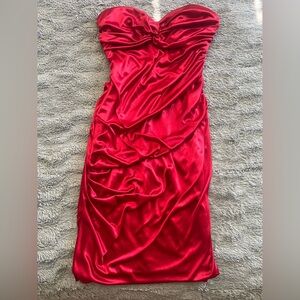 Red strapless dress